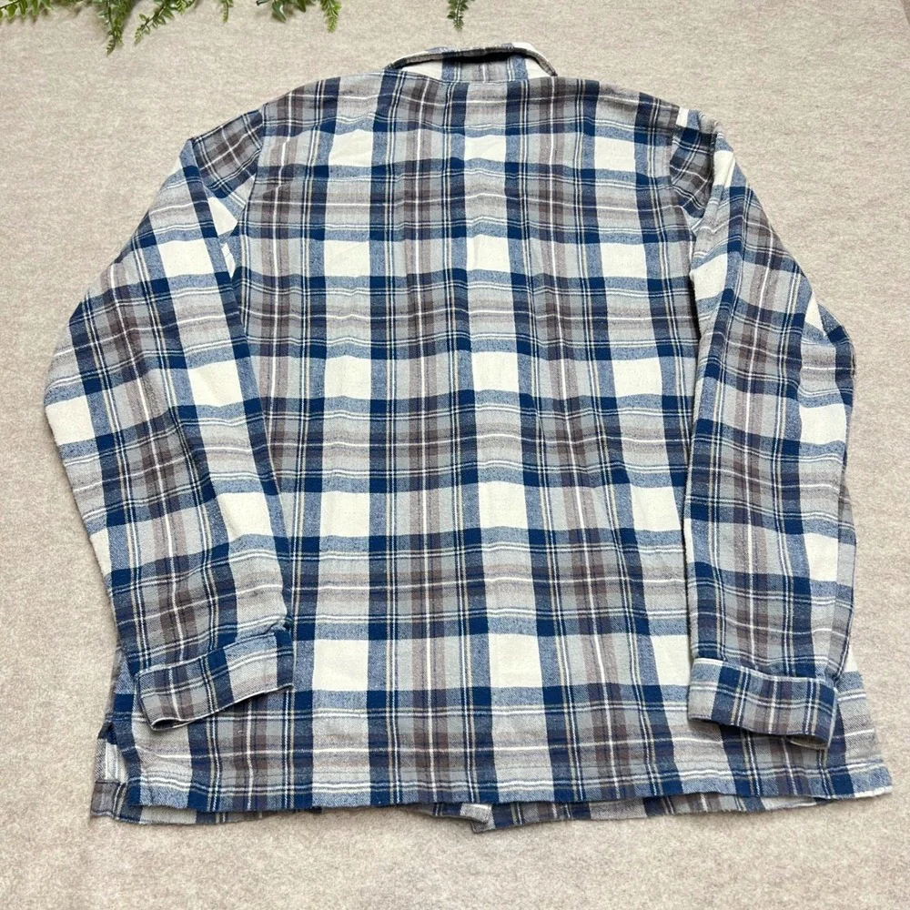 LL Bean Scotch Plaid Flannel PJ Shirt Blue White Cotton Sz Small Tall Camping - Picture 4 of 6